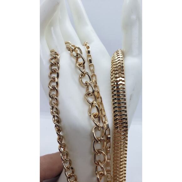Vintage 90s Multi 4 Chain Gold Tone Necklace Chunky Snake Link Paperclip - Picture 5 of 7
